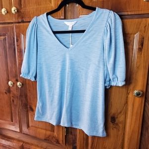 NWT LAUREN CONRAD BLUE V Neck Blouse Size XS